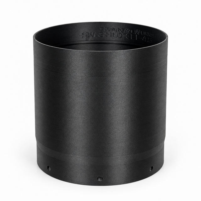 Regular unbaffled telescope dew shield photographed in Black, with its plain interior and lower fitting holes visible.