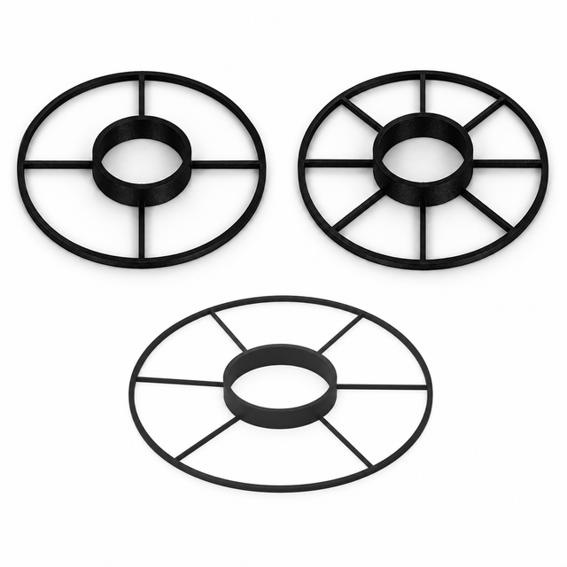 Photographic layout of all three included spike masks; the 6-point mask is shown as a CAD illustration.