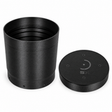 Photographic arrangement of the two included black parts: Premium dew shield with internal light-control baffles and matching dust cap.