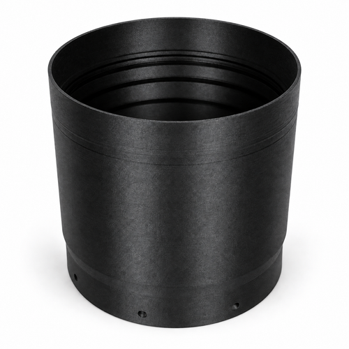 Black baffled dew shield photographed separately