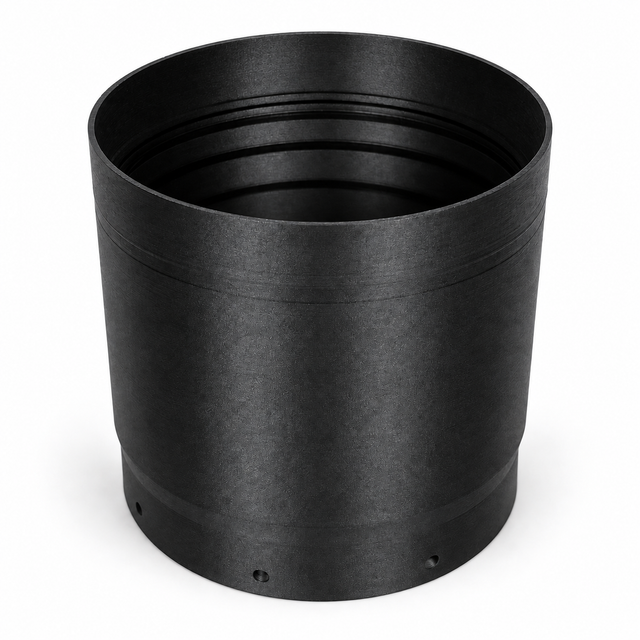 Black baffled dew shield photographed separately