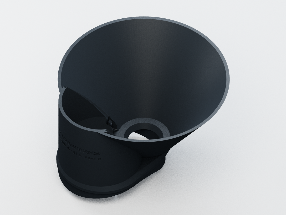 Plain dual-camera dew shield with divider removed to clear the S30 Pro wide-camera view; CAD product render