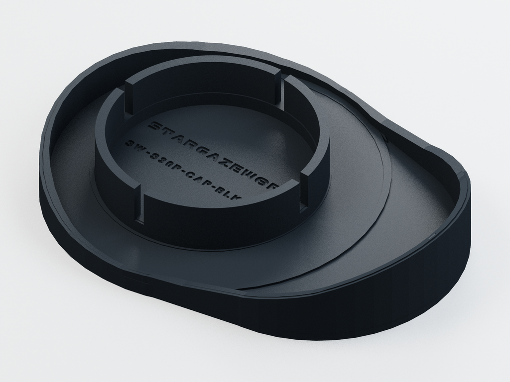 Underside of S30 Pro dust cap showing the lens-surround fitting; CAD product render