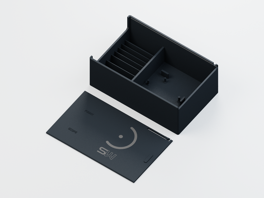 S30 Pro fitted storage case and sliding lid; CAD product render